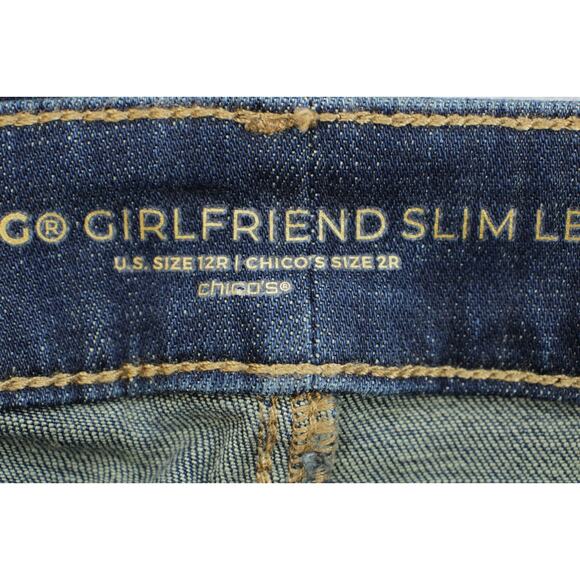 Chicos Jeans Womens 2R / 12R Blue Cotton Blend Stretch Girlfriend Slim Leg Ankle - Picture 5 of 7